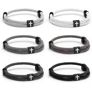 Braided Rope Cross Bracelets Set 6 Nylon Adjustable Faith Jewelry Gift